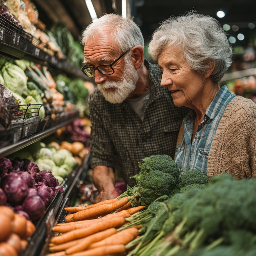 Seniors cooking healthy meals together